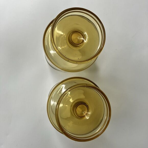 Amber Yellow Glass Footed Pedestal Goblet Drinking Glass 5" Set of 2 Vintage - Picture 3 of 6